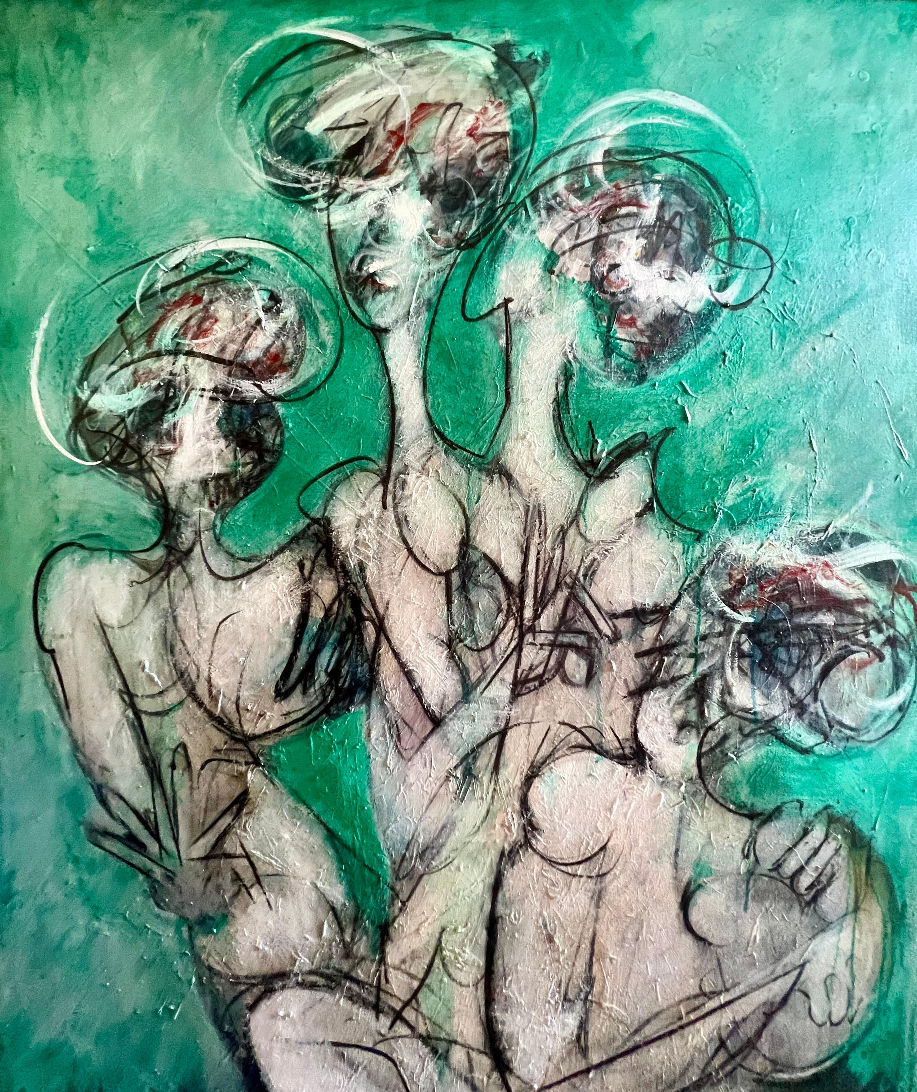 Pittura ad olio gestuale figurativa astratta espressionista surrealista di grandi dimensioni - Painting di Matthew Carone