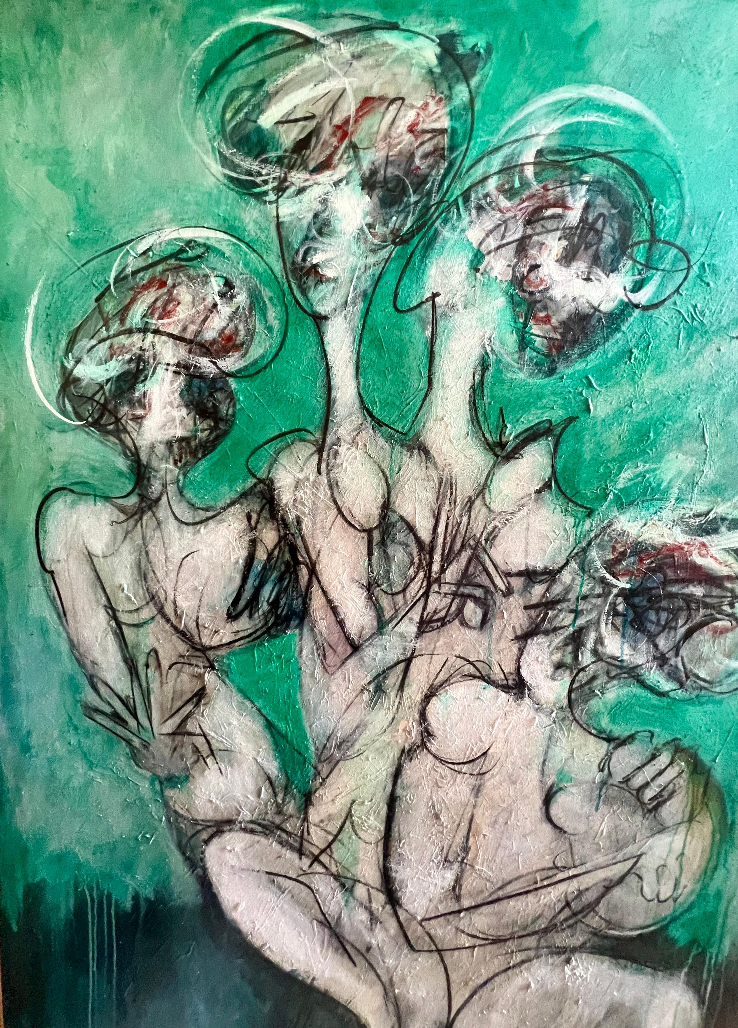 Pittura ad olio gestuale figurativa astratta espressionista surrealista di grandi dimensioni - Painting Espressionismo astratto di Matthew Carone