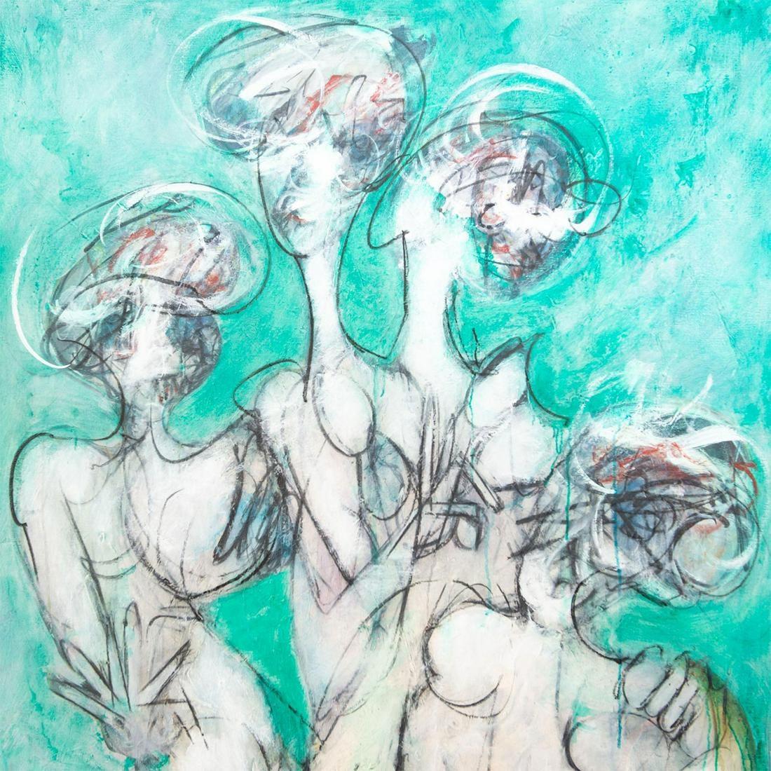 Pittura ad olio gestuale figurativa astratta espressionista surrealista di grandi dimensioni - Abstract Painting Blu di Matthew Carone
