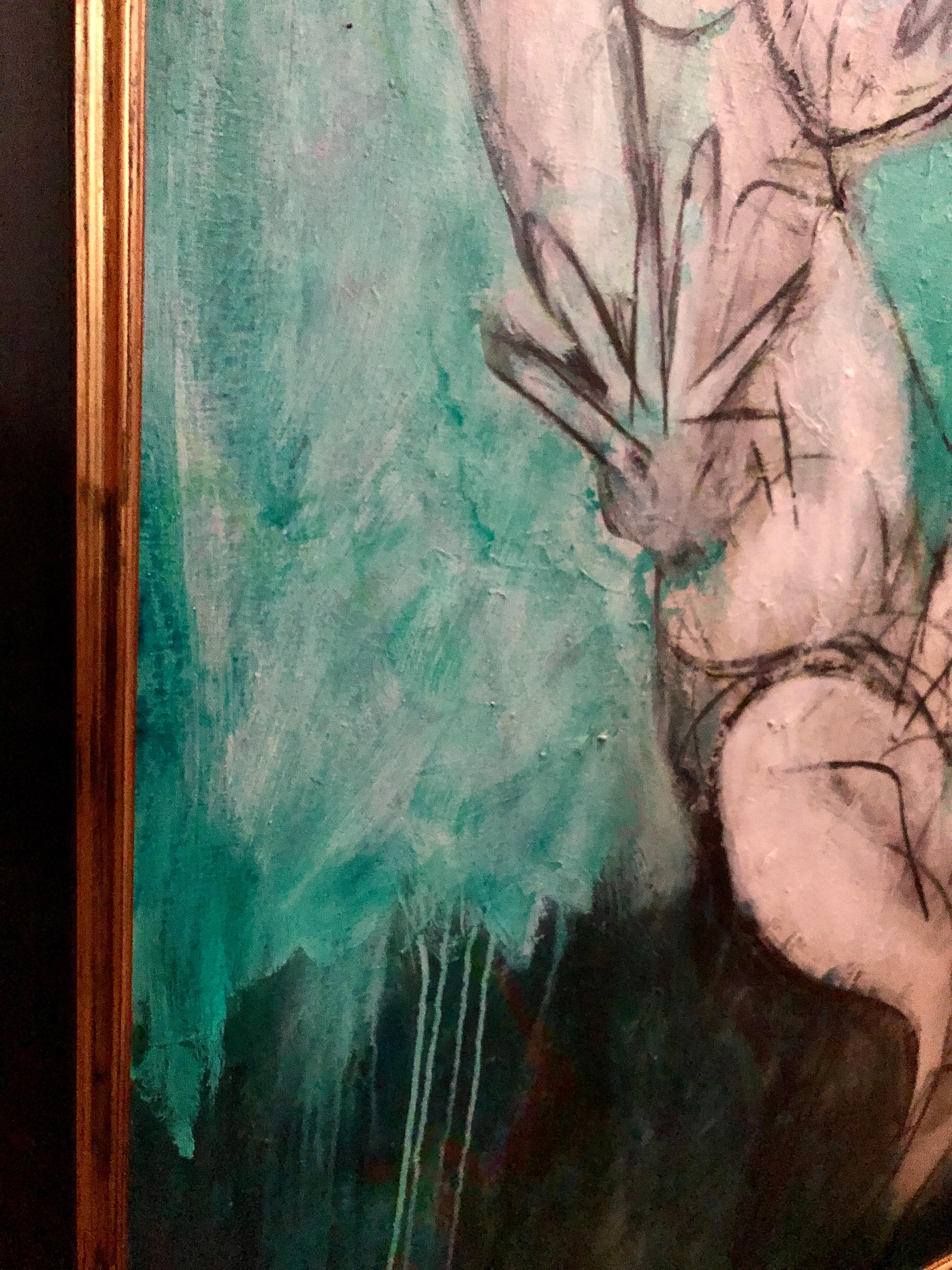Pittura ad olio gestuale figurativa astratta espressionista surrealista di grandi dimensioni in vendita 1