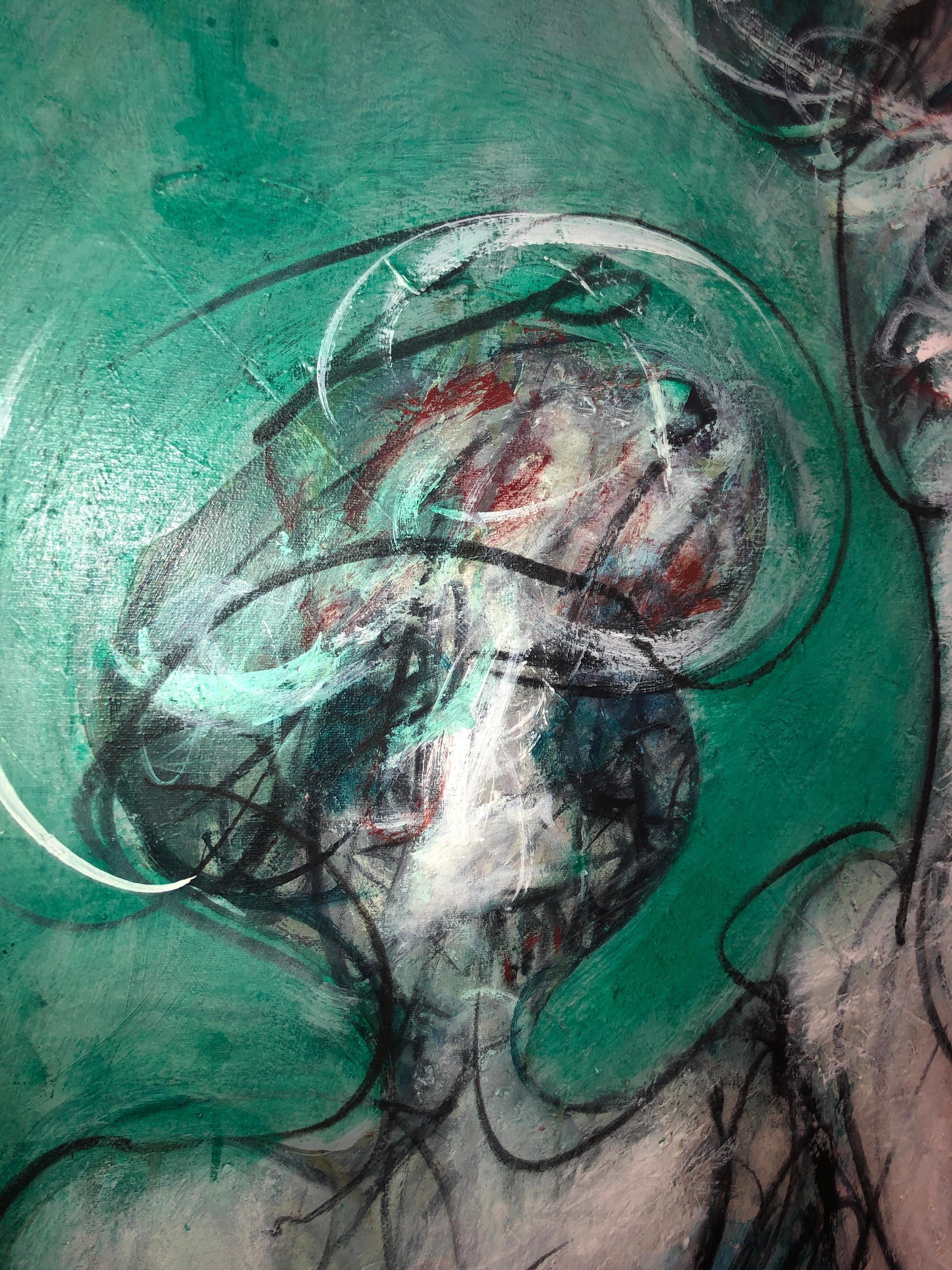 Pittura ad olio gestuale figurativa astratta espressionista surrealista di grandi dimensioni in vendita 2