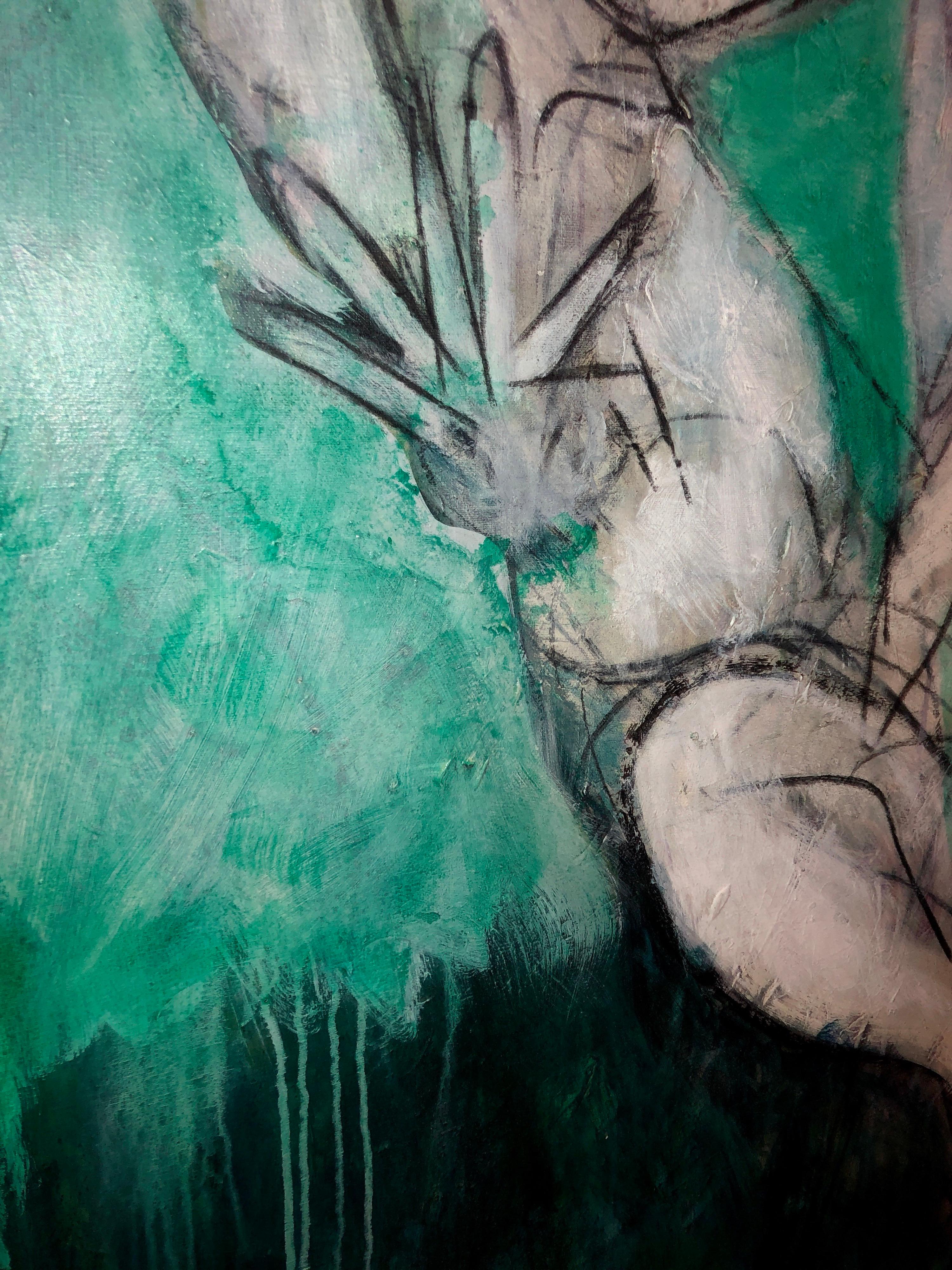 Pittura ad olio gestuale figurativa astratta espressionista surrealista di grandi dimensioni in vendita 3