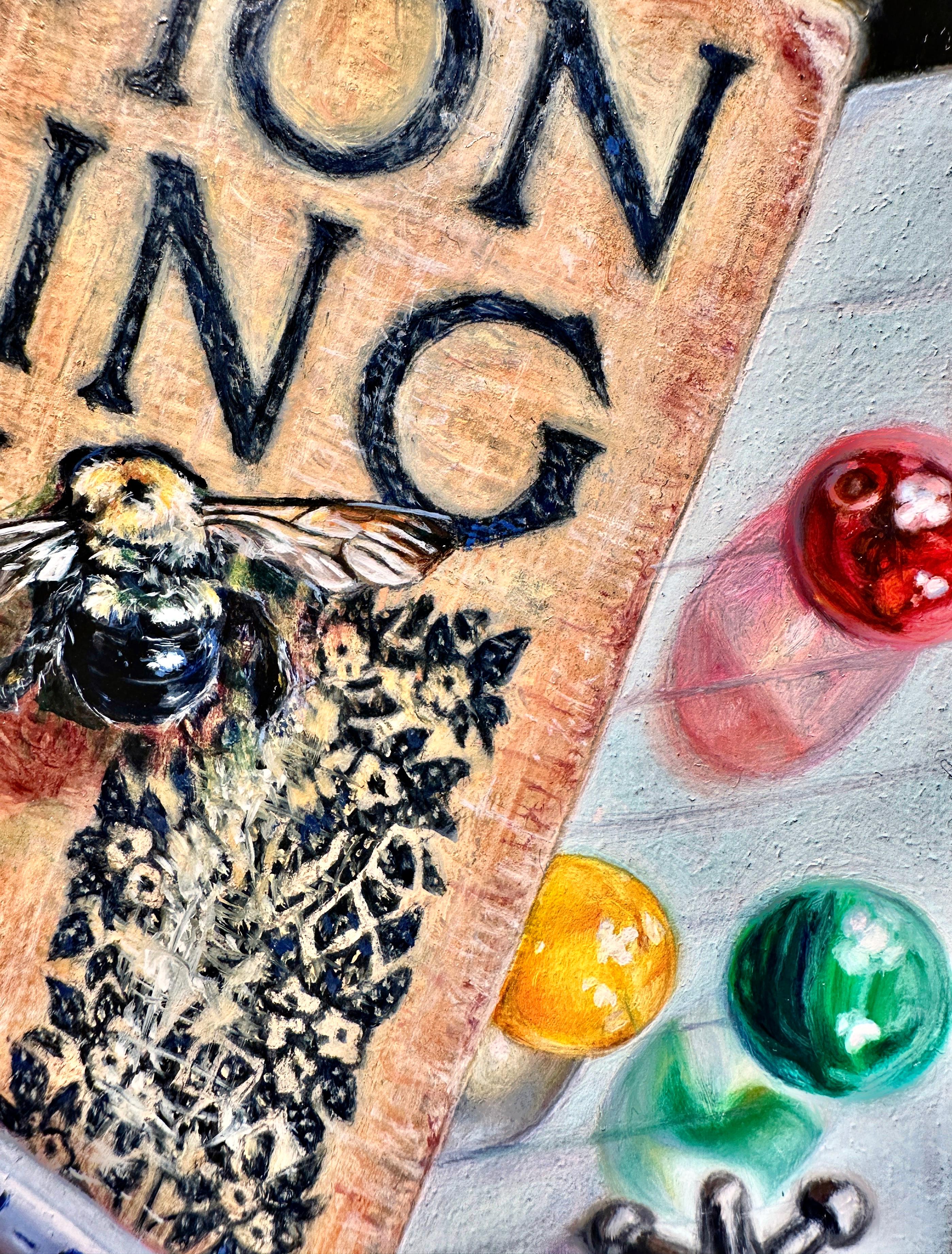¿Puedes utilizarlo en una frase? - Pintura Naturaleza Muerta, Abeja, Libro y Lápiz 3