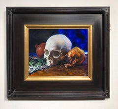 Memento Vivere - Original Oil Painting  Human Skull in 17th Century Dutch Style