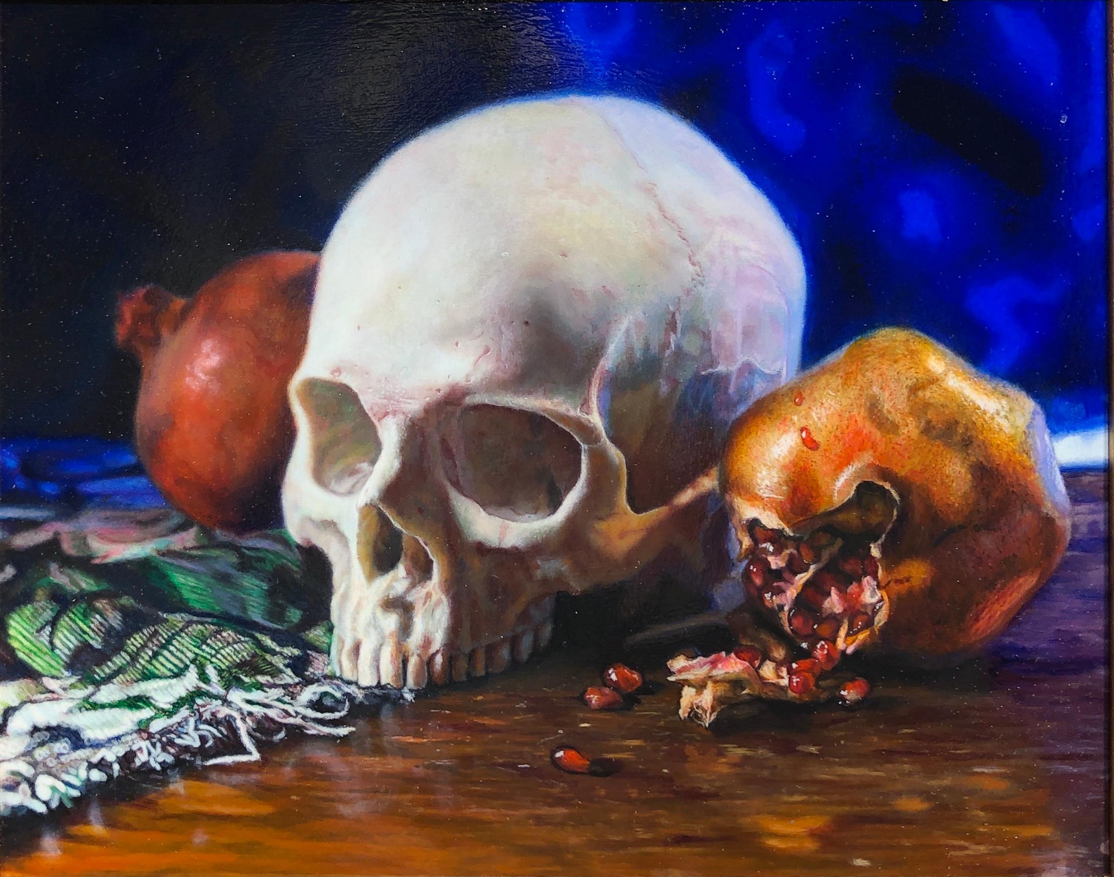 Memento Vivere - Original Oil Painting  Human Skull in 17th Century Dutch Style