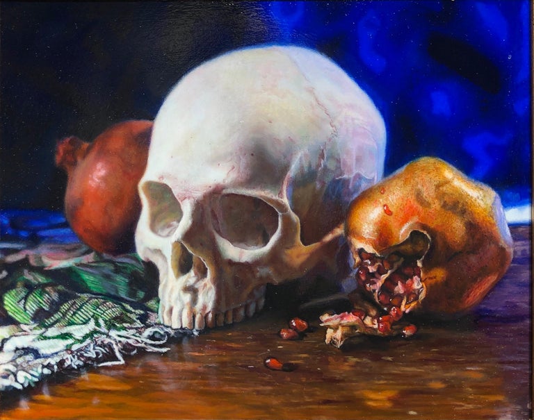 Matthew Cook Figurative Painting - Memento Vivere - Original Oil Painting  Human Skull in 17th Century Dutch Style