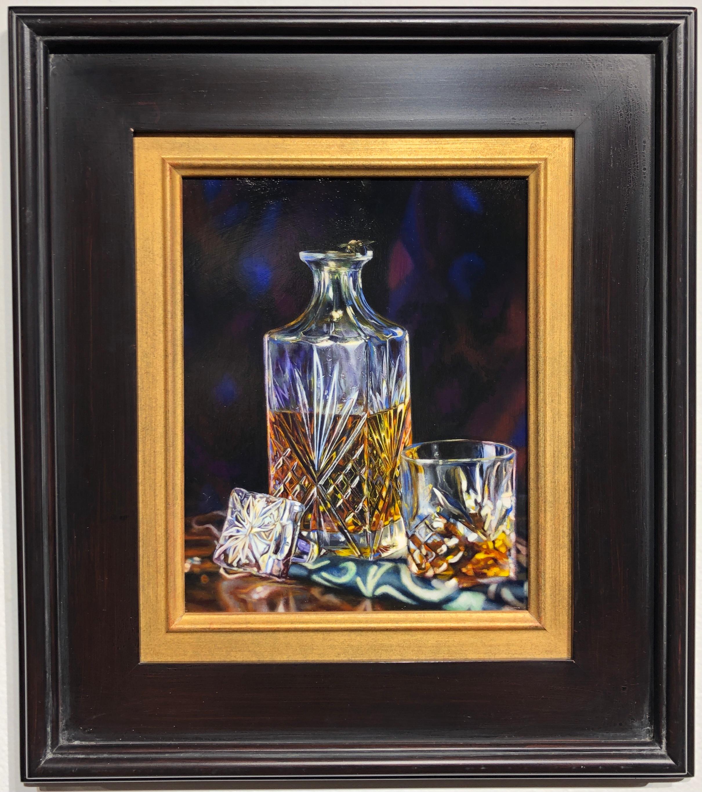 The Misunderstanding - Still Life with Honey Bee on Edge of Crystal Decanter - Painting by Matthew Cook