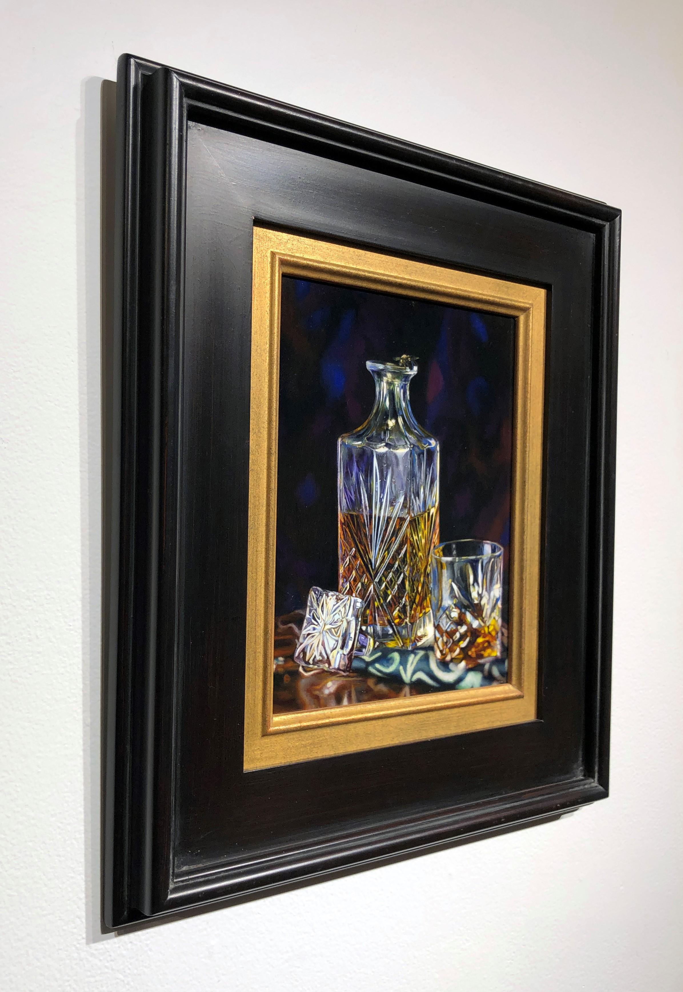 The Misunderstanding - Still Life with Honey Bee on Edge of Crystal Decanter - Black Still-Life Painting by Matthew Cook