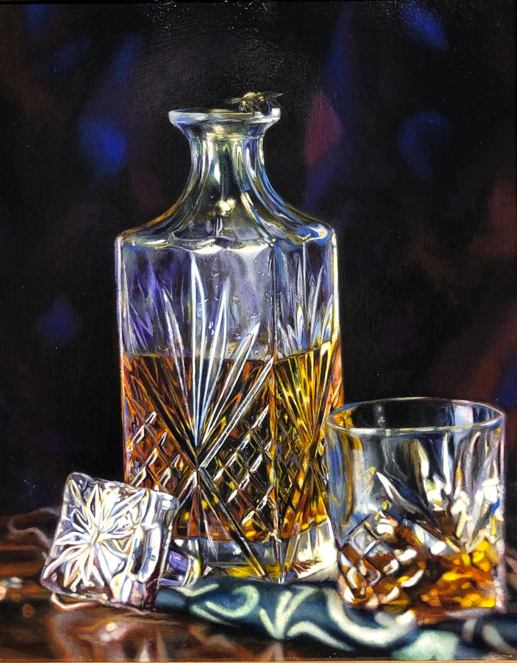 The Misunderstanding - Still Life with Honey Bee on Edge of Crystal Decanter