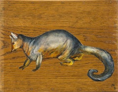 GREY CAT - quirky oil painting of odd animal by Matthew Dennison