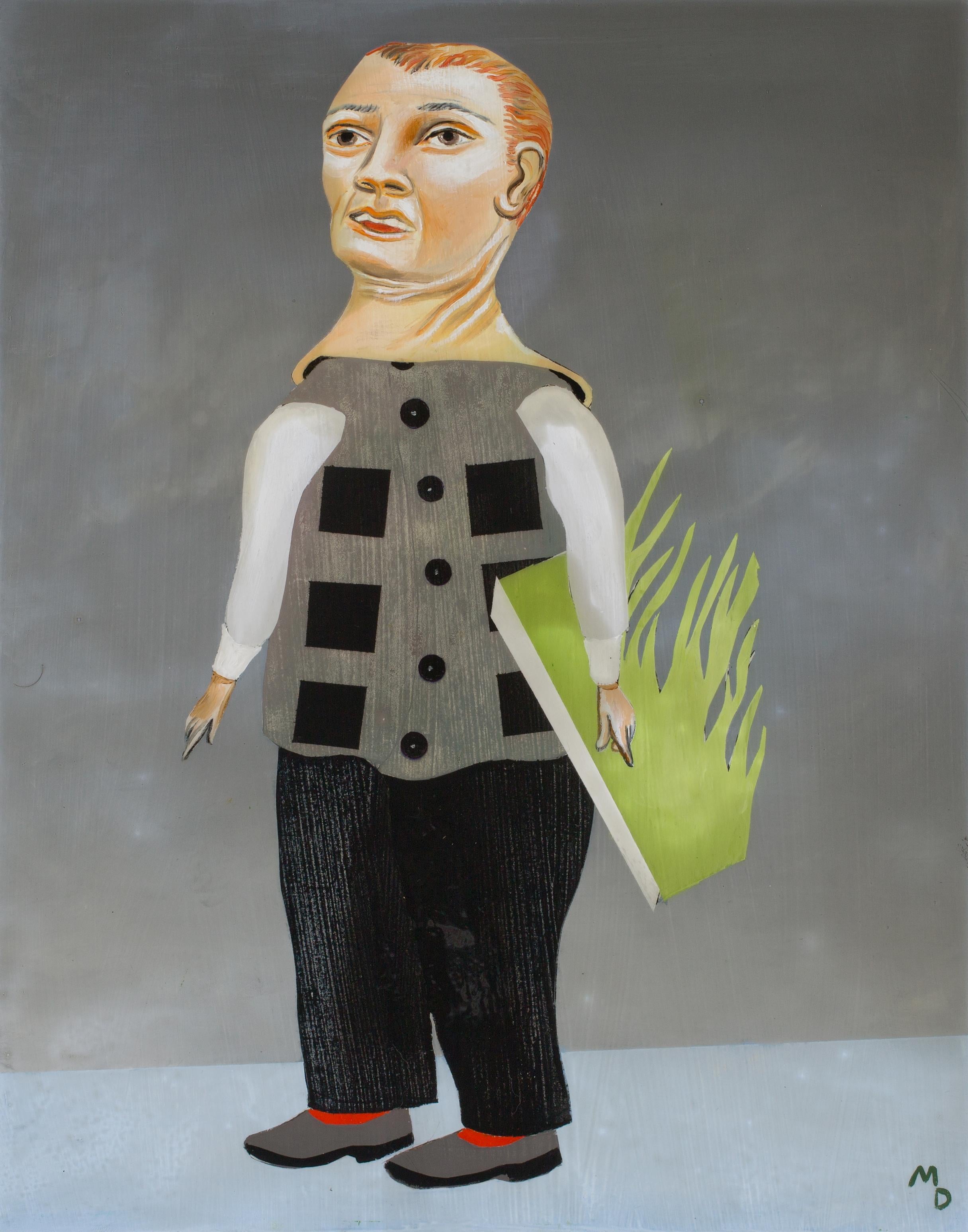 Matthew Dennison Figurative Painting - SECRET AGENT - surrealist painting, portrait of a man with mask