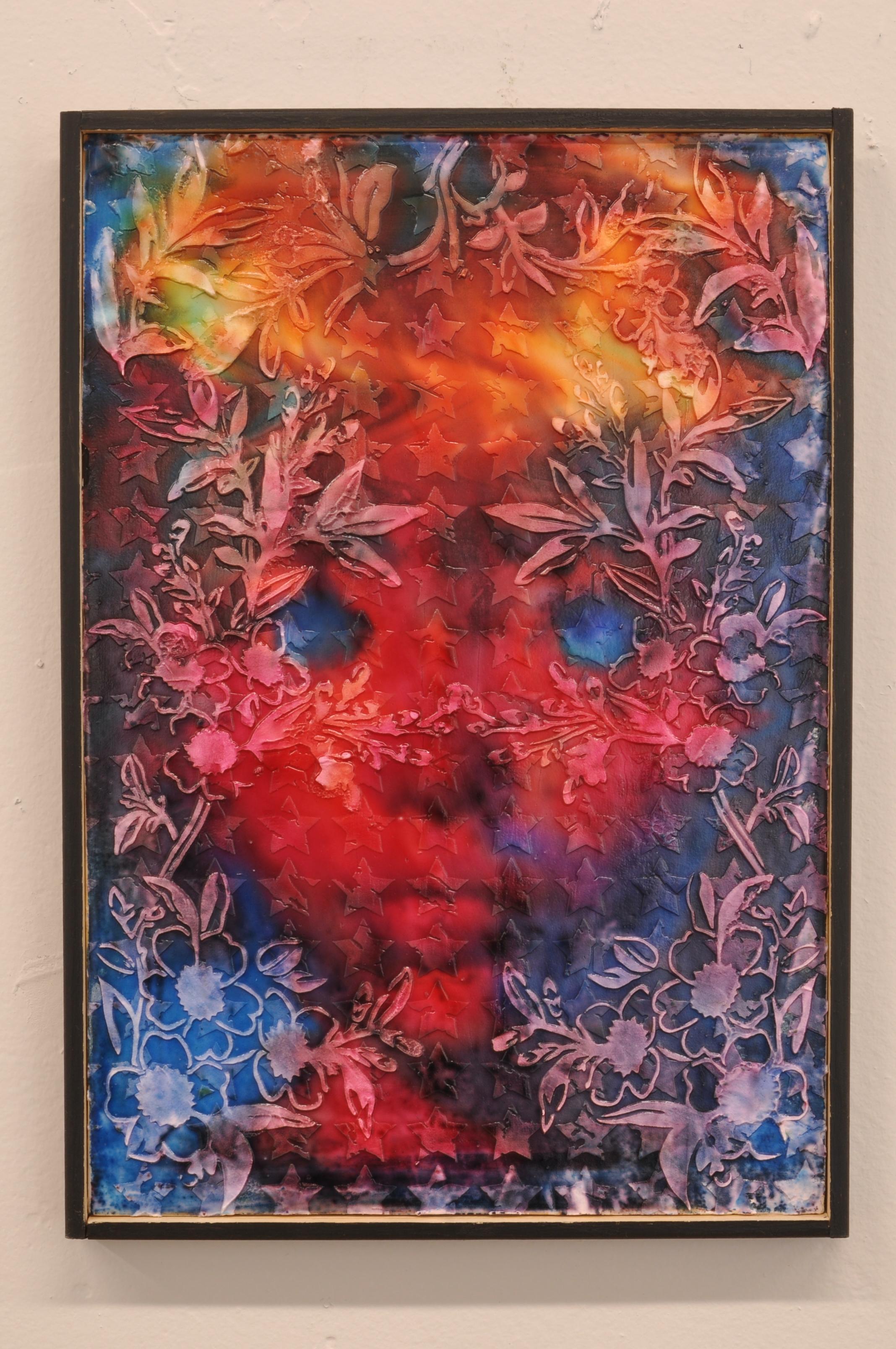 CAUL BEARER - Mixed Media-Porträt mit. Texturierter geblümter Überzug – Schwarz gerahmt (Zeitgenössisch), Painting, von Matthew Dutton