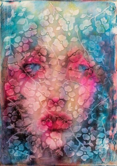 FLORAL VEIL - Impasto Painting - A.I. Woman in Wooden Frame