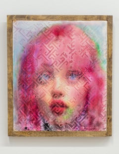 GIRL AFRAID – Impasto-Gemälde – A.I. Frau in Holzrahmen