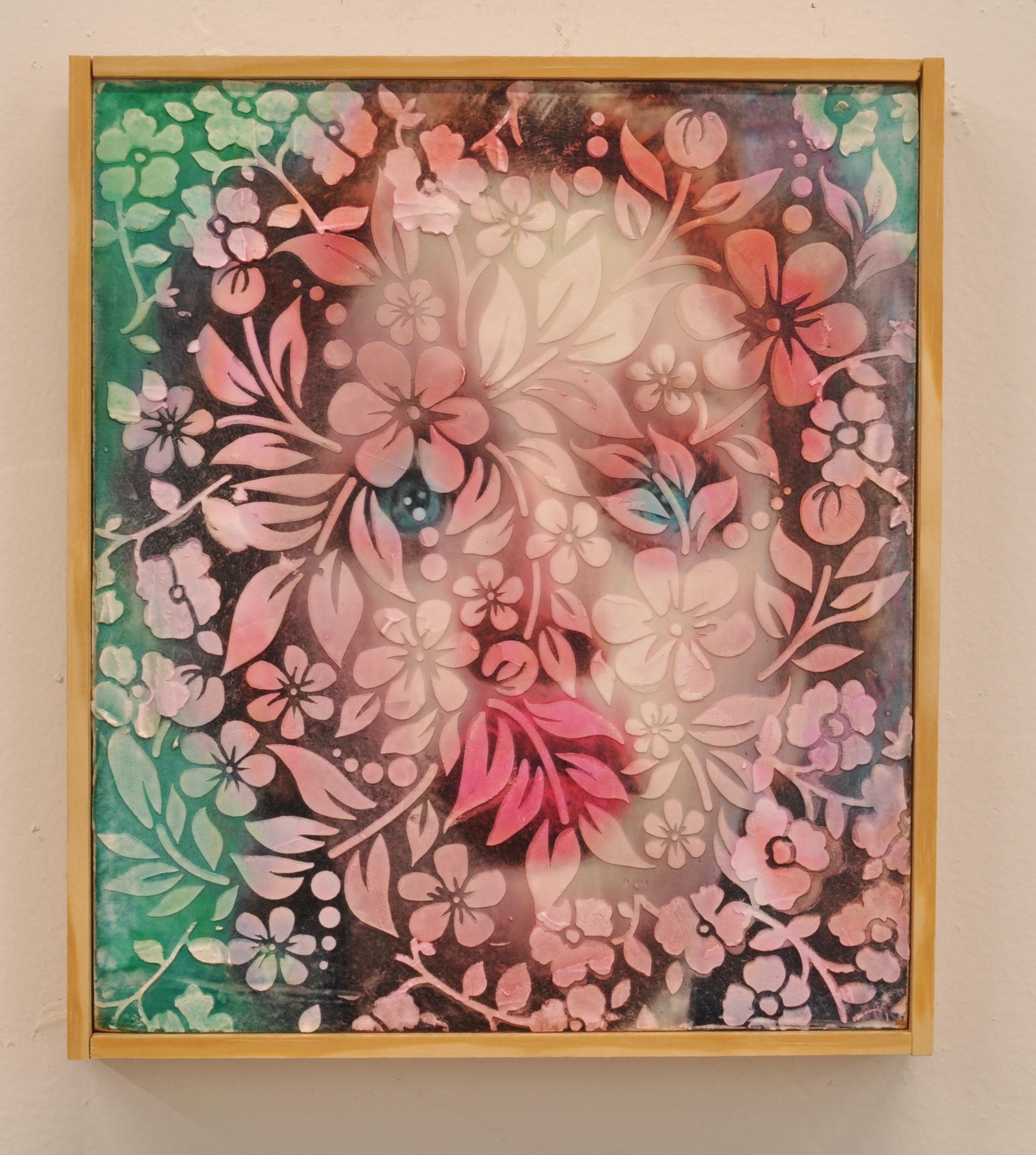 LUCIDITY - Mixed Media Portrait of a Woman w/ Textured Pattern Overlay - Framed - Painting by Matthew Dutton