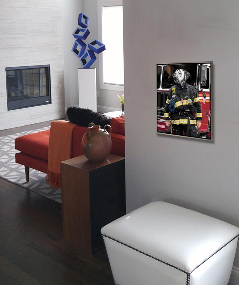 « Angleterre 101 » Dalmatian NYFD Super réalisme Huile sur toile, peinture fantaisie 2020 en vente 2