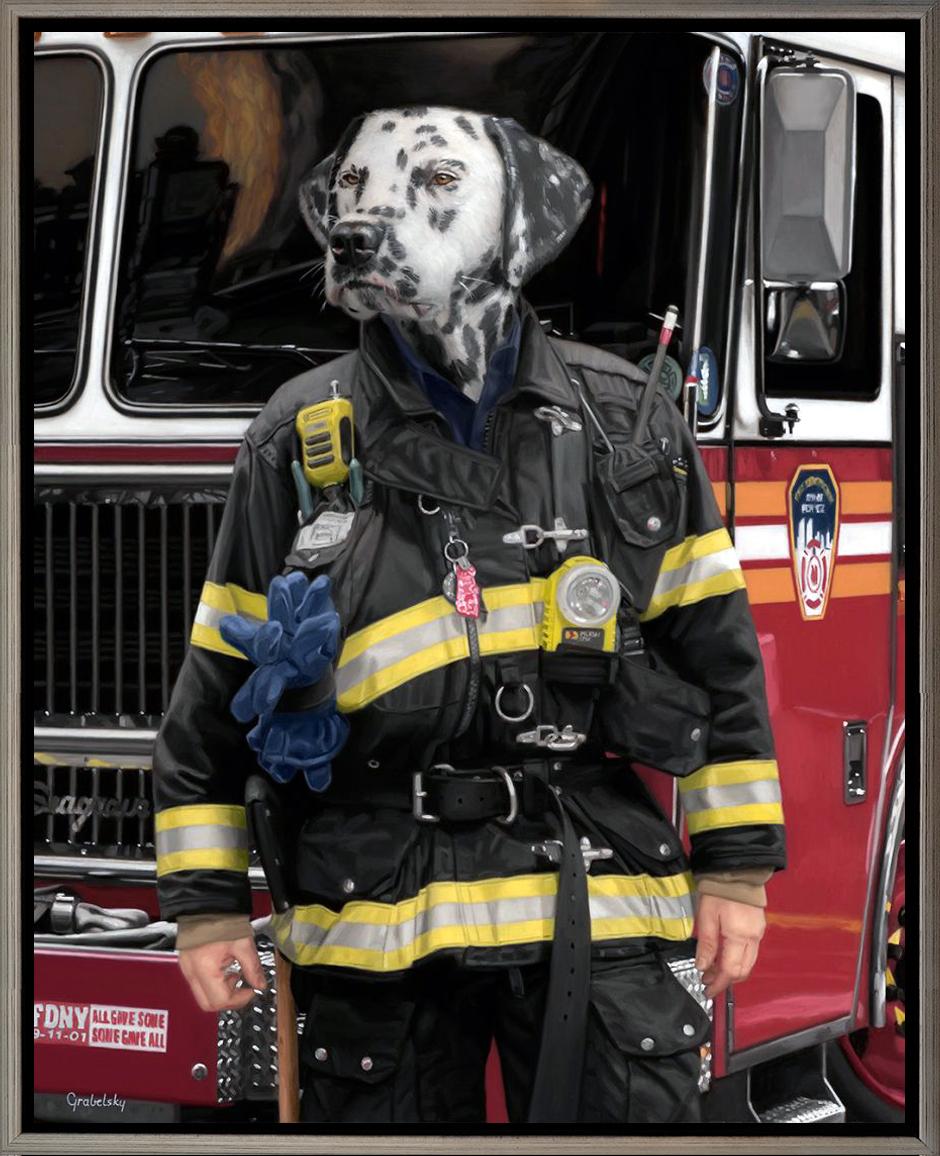 "Engine 101" Dalmatian NYFD Super realism Oil on Canvas, 2020 Fantasy painting