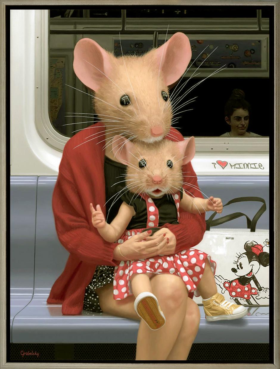 Matthew Grabelsky Portrait Painting - "Mini Minnie" Oil on Canvas, from the NY subway series of paintings realism 2020