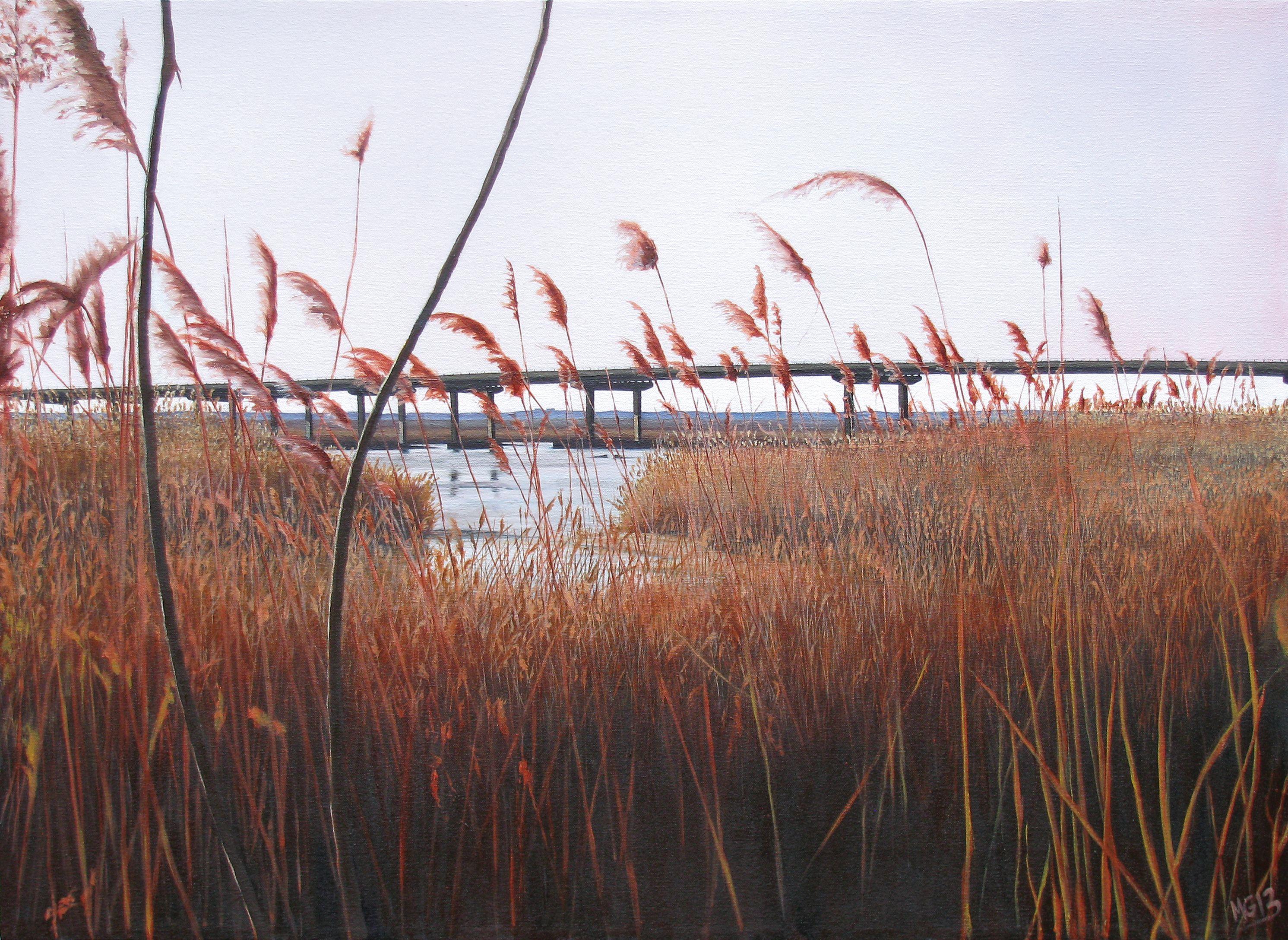 Marshes. Reeds. Lush Landscape. New Jersey Meadowlands. Sunset. :: Painting :: Photorealism :: This piece comes with an official certificate of authenticity signed by the artist :: Ready to Hang: Yes :: Signed: No ::  :: Canvas :: Landscape ::
