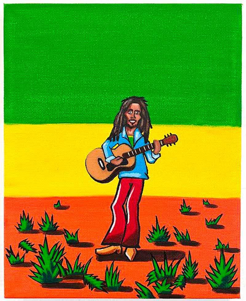 Bob Marley
2023
Acrylic on canvas
10 x 8 inches
Signed and dated on verso by the artist

Matthew Hanzman is a self taught painter whose work ranges from bold, whimsical figuration to painterly abstraction. His pieces are notable for their bold
