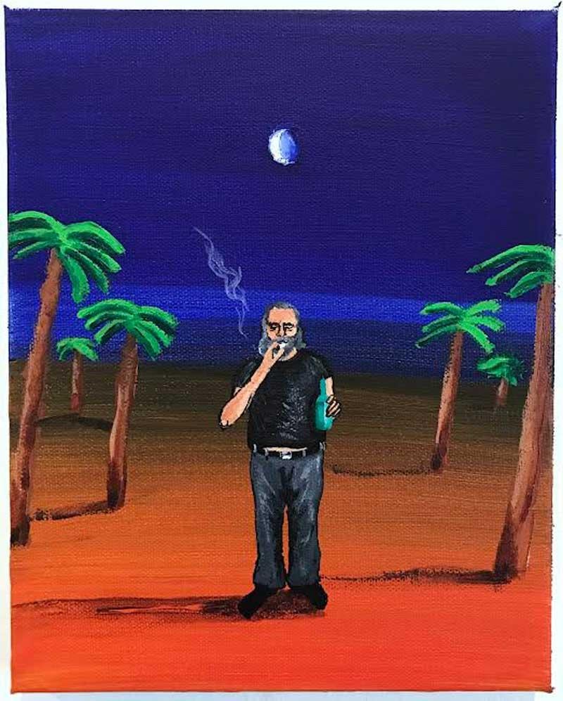 Charles Bukowski
2020
Acrylic on canvas
10 x 8 inches
Signed and dated on verso by the artist

Matthew Hanzman is a self taught painter whose work ranges from bold, whimsical figuration to painterly abstraction. His pieces are notable for their bold