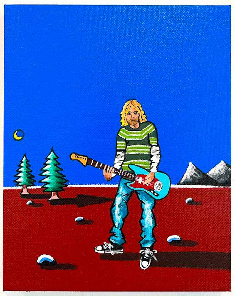 Kurt Cobain
2023
Acrylic on canvas
10 x 8 inches
Signed and dated on verso by the artist

Matthew Hanzman is a self taught painter whose work ranges from bold, whimsical figuration to painterly abstraction. His pieces are notable for their bold