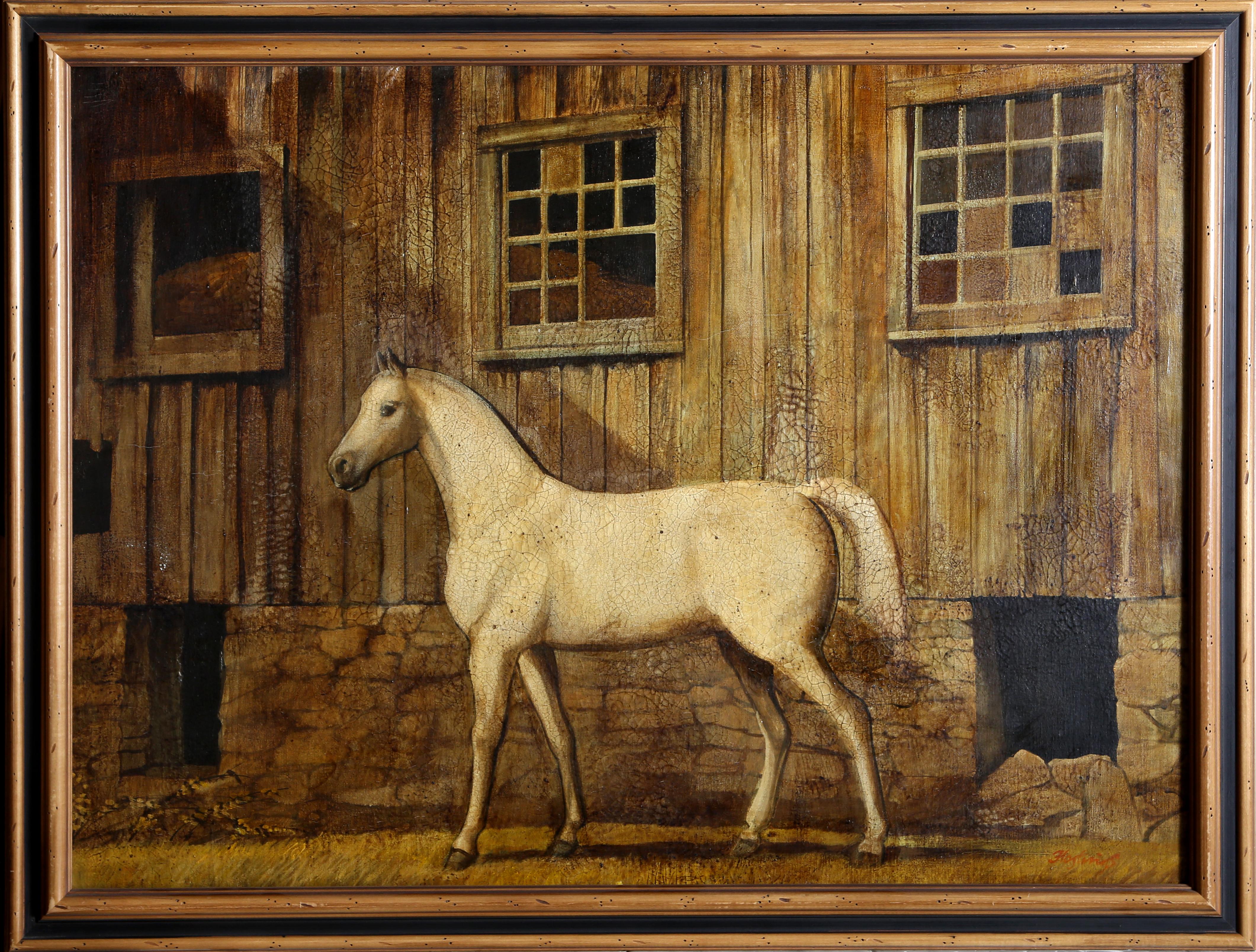 Matthew Hastings Animal Painting - White Horse, Oil Painting