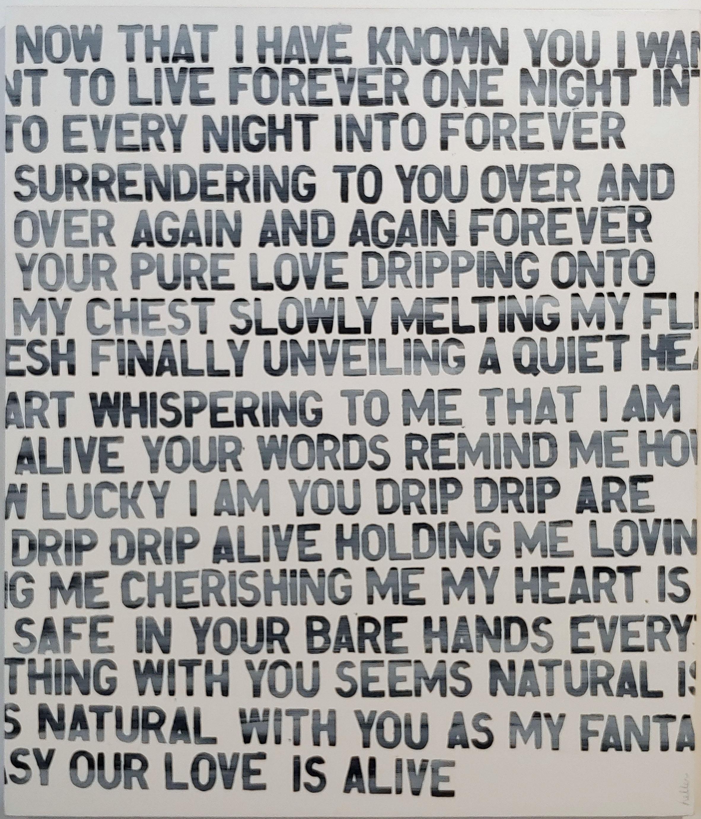Fantasy (Poem), Text, black and white, poetry, words, faded, text - Painting by Matthew Heller