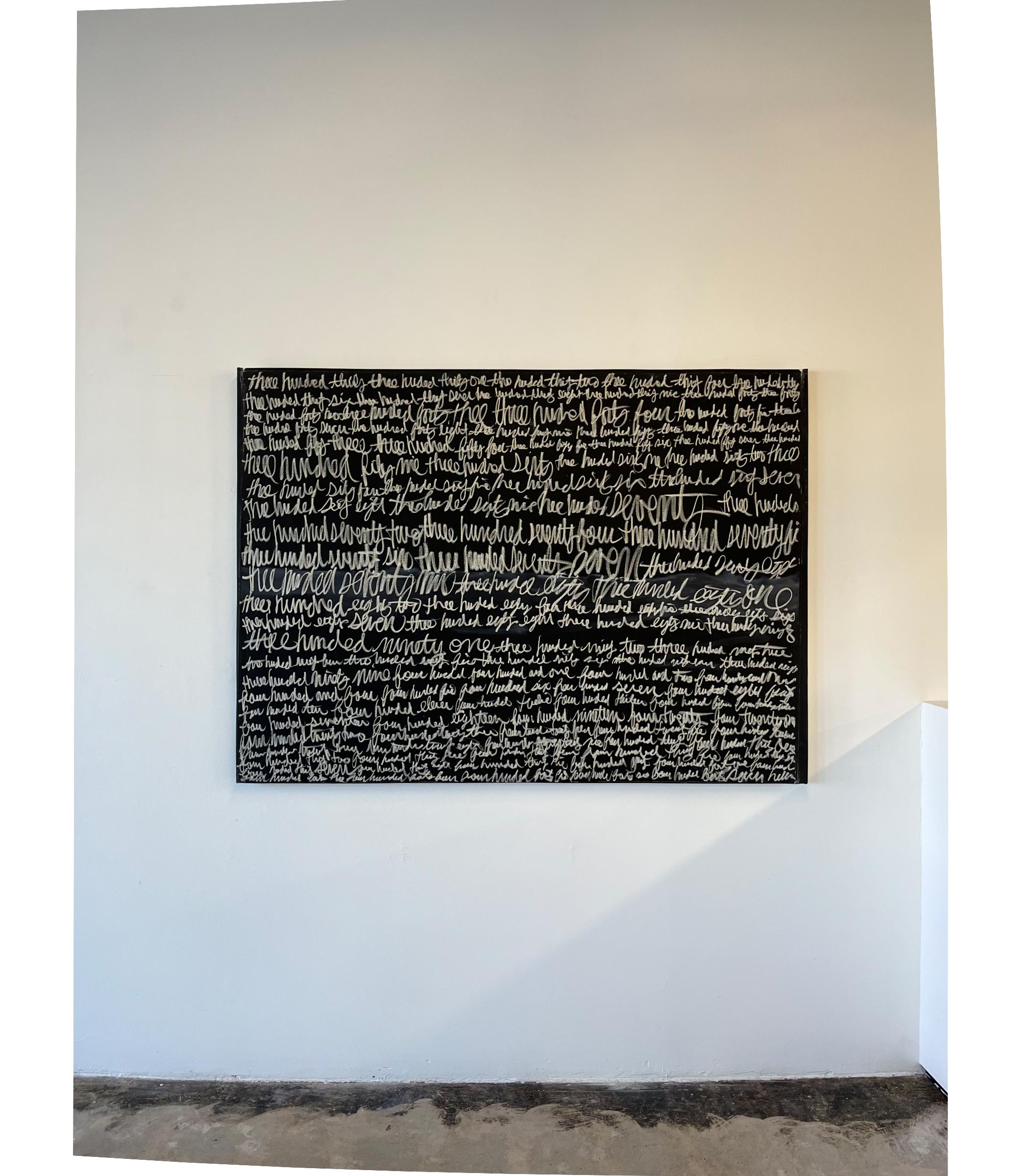 Large painting, Black, White, Language, Cursive, Numbers - Conceptual Art by Matthew Heller
