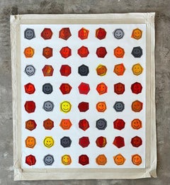 Large Painting, Happy Face Grid, Reds, Acrylic on Canvas, Matthew Heller