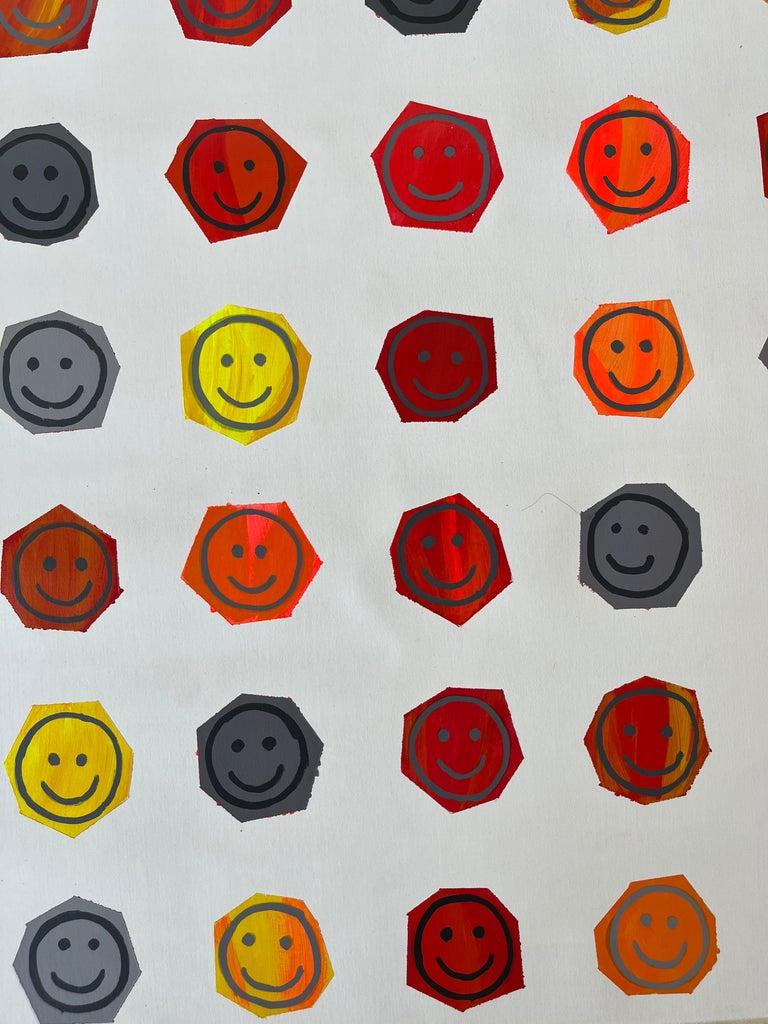 Großes Gemälde, Happy Face Grid, Rot, Acryl auf Leinwand, Matthew Heller im Angebot 3