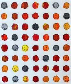 Large Painting, Happy Face Grid, Reds, Acrylic on Canvas, Matthew Heller