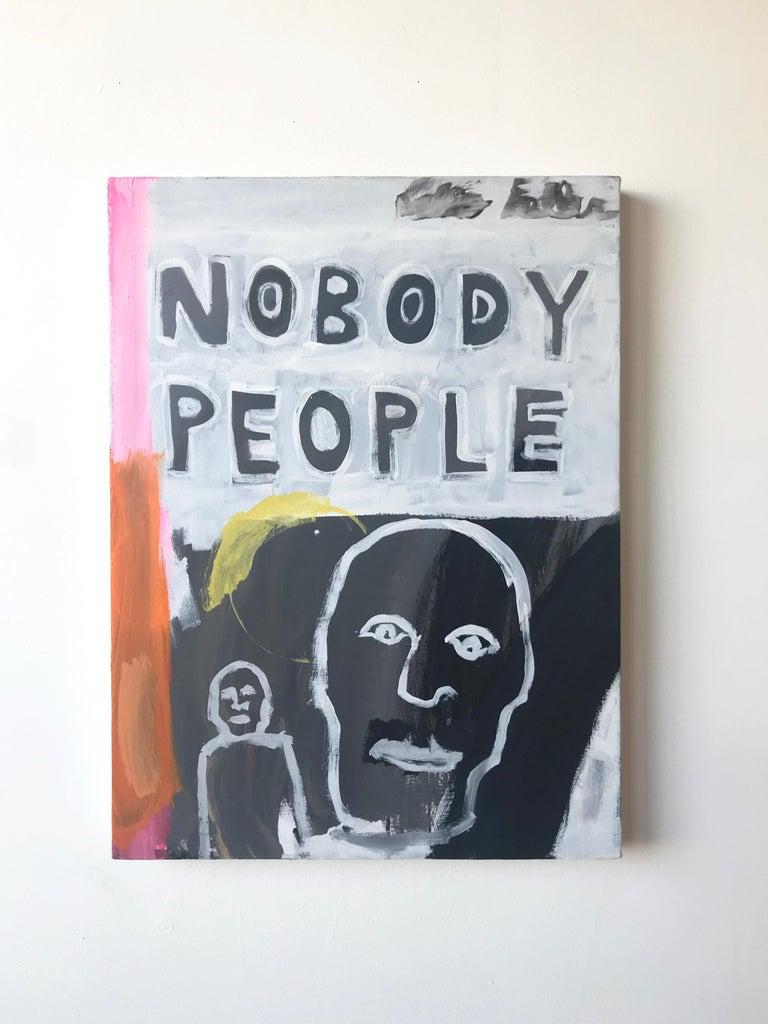 Nobody People, Painting, Figurative, Orange, Pink. Yellow, Black, Basquiat - Gray Figurative Painting by Matthew Heller