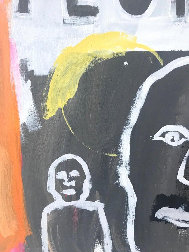 Matthew Heller 
Nobody People, Painting, Figurative, Orange, Pink. Yellow, Black, Basquiat
Acrylic on canvas
24 x 18
2008

Small abstract figurative painting by Matthew Heller featuring text 