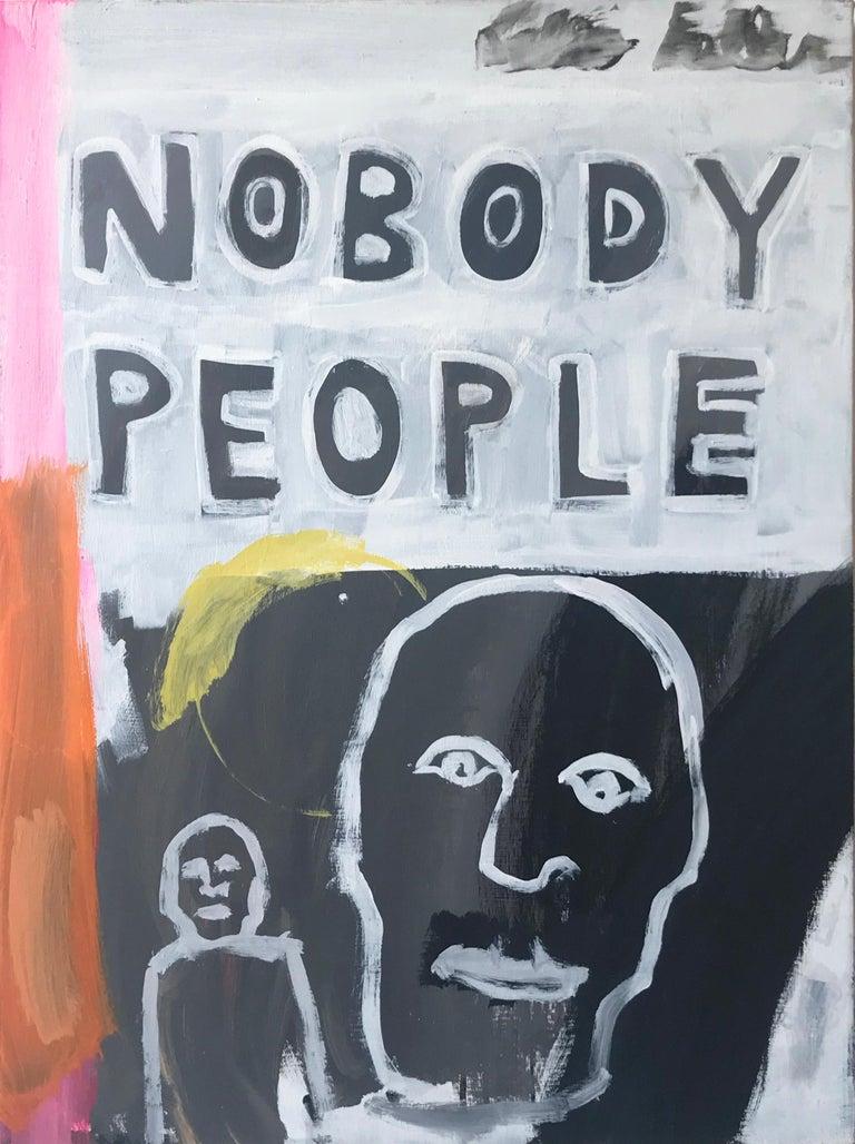 Matthew Heller Figurative Painting - Nobody People, Painting, Figurative, Orange, Pink. Yellow, Black, Basquiat