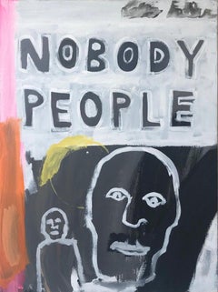 Nobody People, Painting, Figurative, Orange, Pink. Yellow, Black, Basquiat