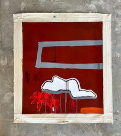 Small Painting, Lightly Bound Figure, Acrylic on Canvas, Pain, Red, White, Grey