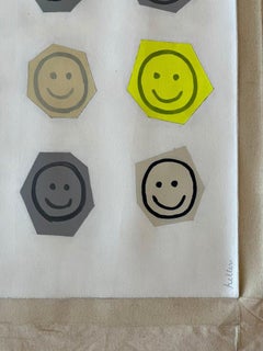 Smiley faces, neon, black and white, painting