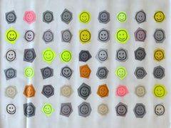 Smiley faces, neon, black and white, painting