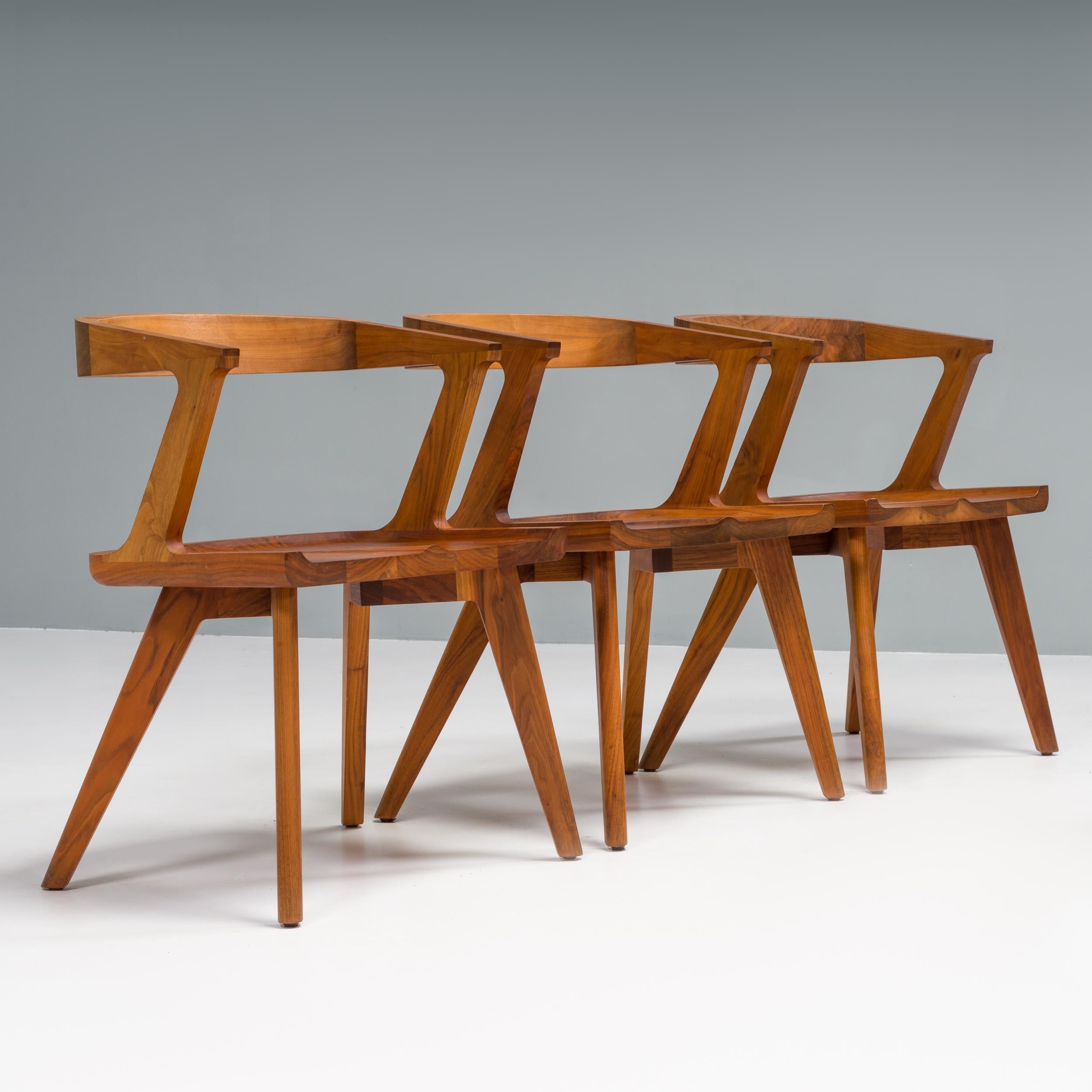 Portuguese Matthew Hilton for De la Espada Colombo Walnut Dining Armchairs, Set of 4