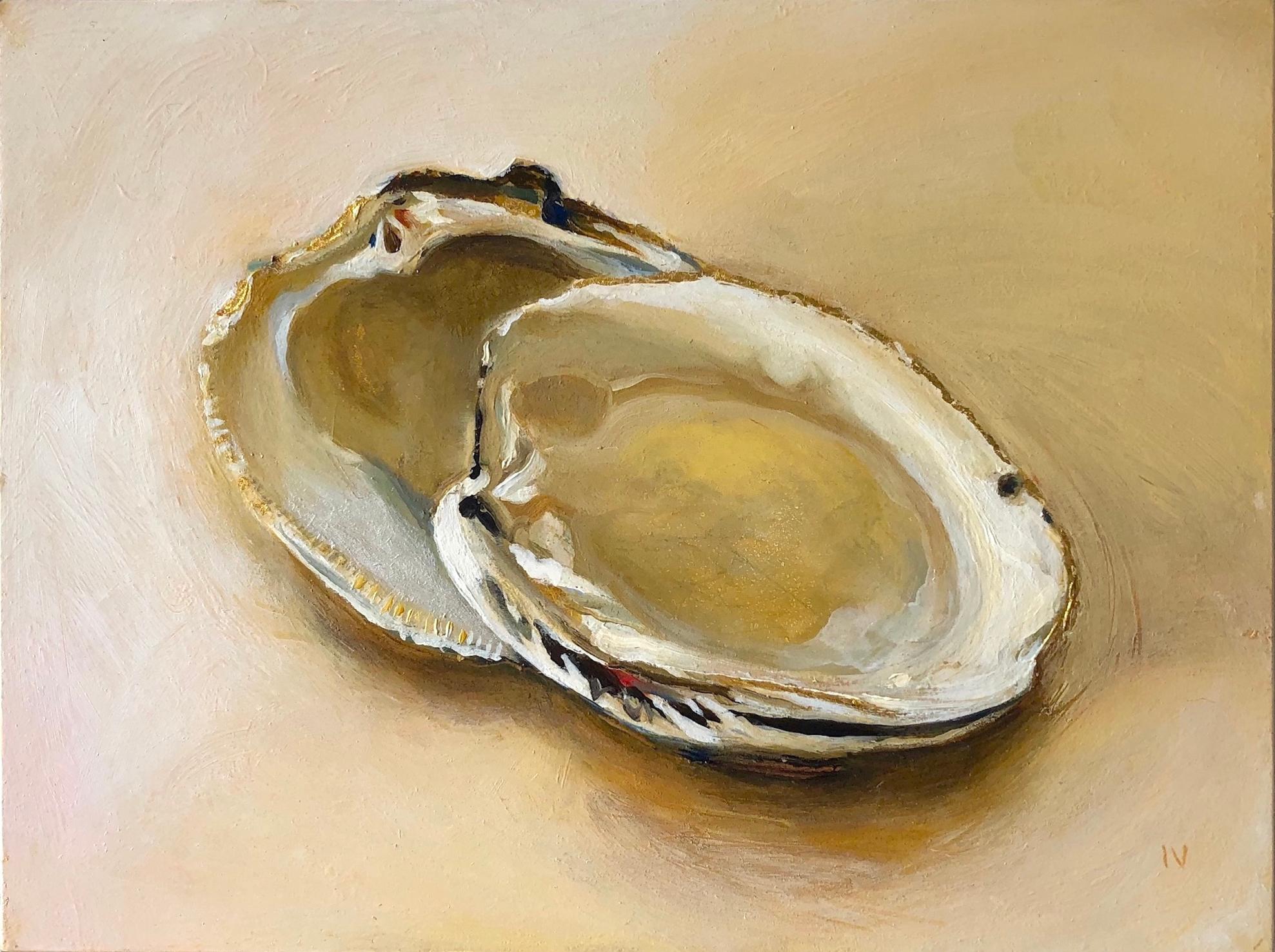 Clams #18 (Contemporary Realist Still Life Painting of Shells with Gold Leaf)