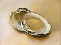 Clams #18 (Contemporary Realist Still Life Painting of Shells with Gold Leaf)