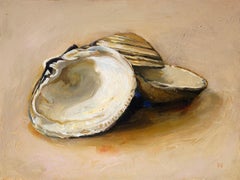 Clams #19 (Contemporary Realist Still Life Painting of Shells with Gold Leaf)