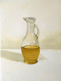 Extra Virgin (Small, Realistic Still Life Painting of Olive Oil Bottle)