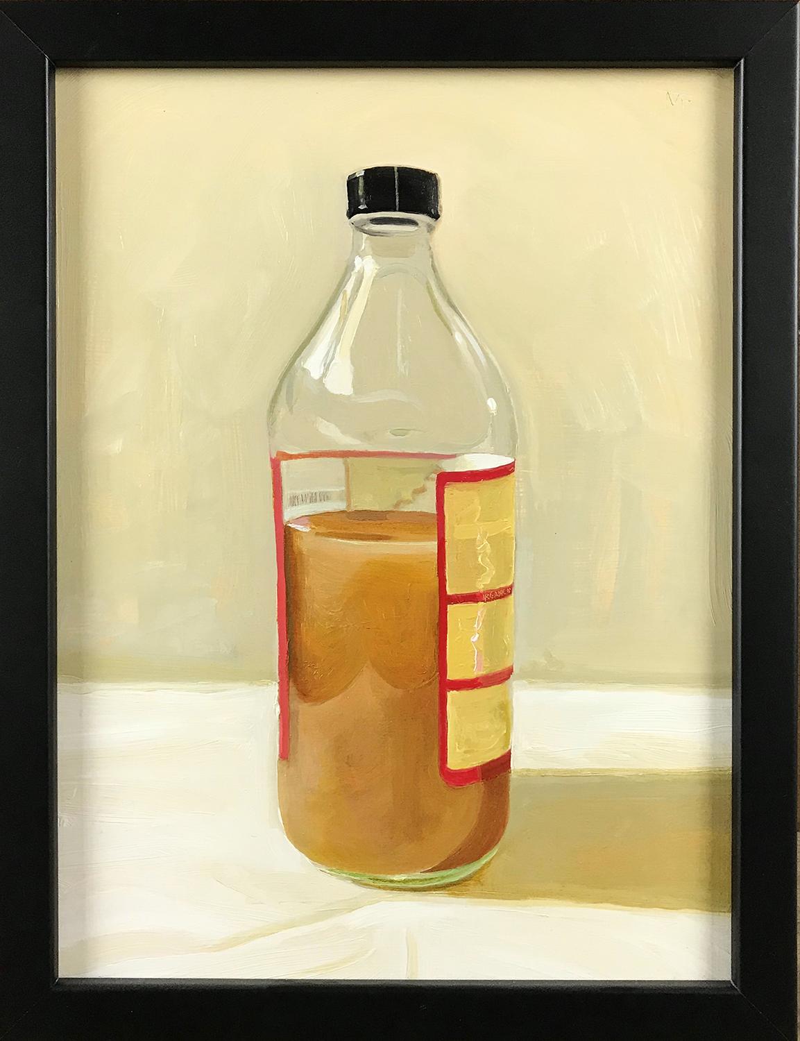 Matthew Hopkins Still-Life Painting - Mother (Small, Realistic Still Life Painting of a Bottle of Apple Cider Vinegar)