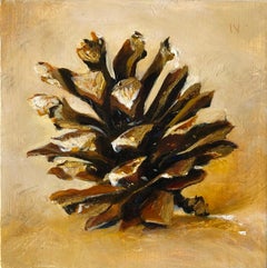 Pinecone #10 (Pintura al óleo de naturaleza muerta realista contemporánea de piña)