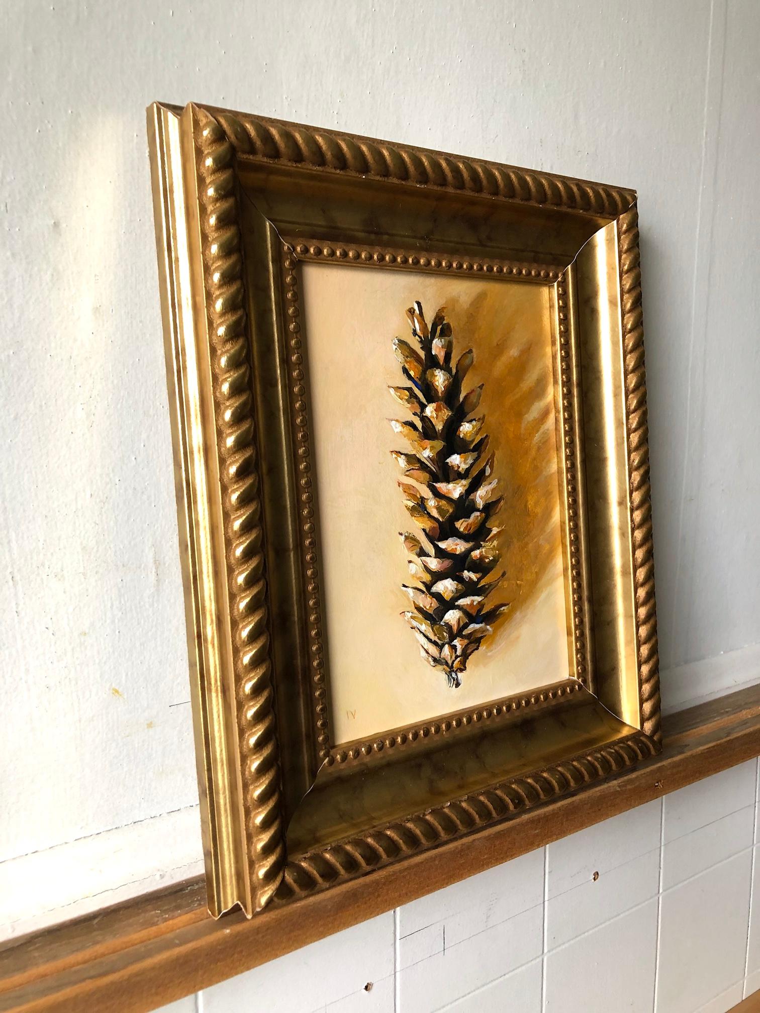 Pinecone #5 (Contemporary Realist Still Life Painting of Pinecone w/ Gold Leaf) 3