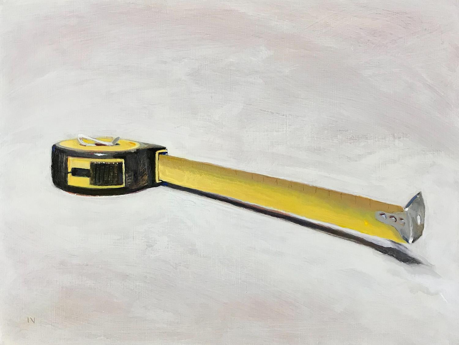 Tape (Framed Photo-realist Still Life Oil Painting of Measuring Tape in Yellow)