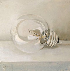 Watt (Small Still Life Painting of a White Light Bulb)