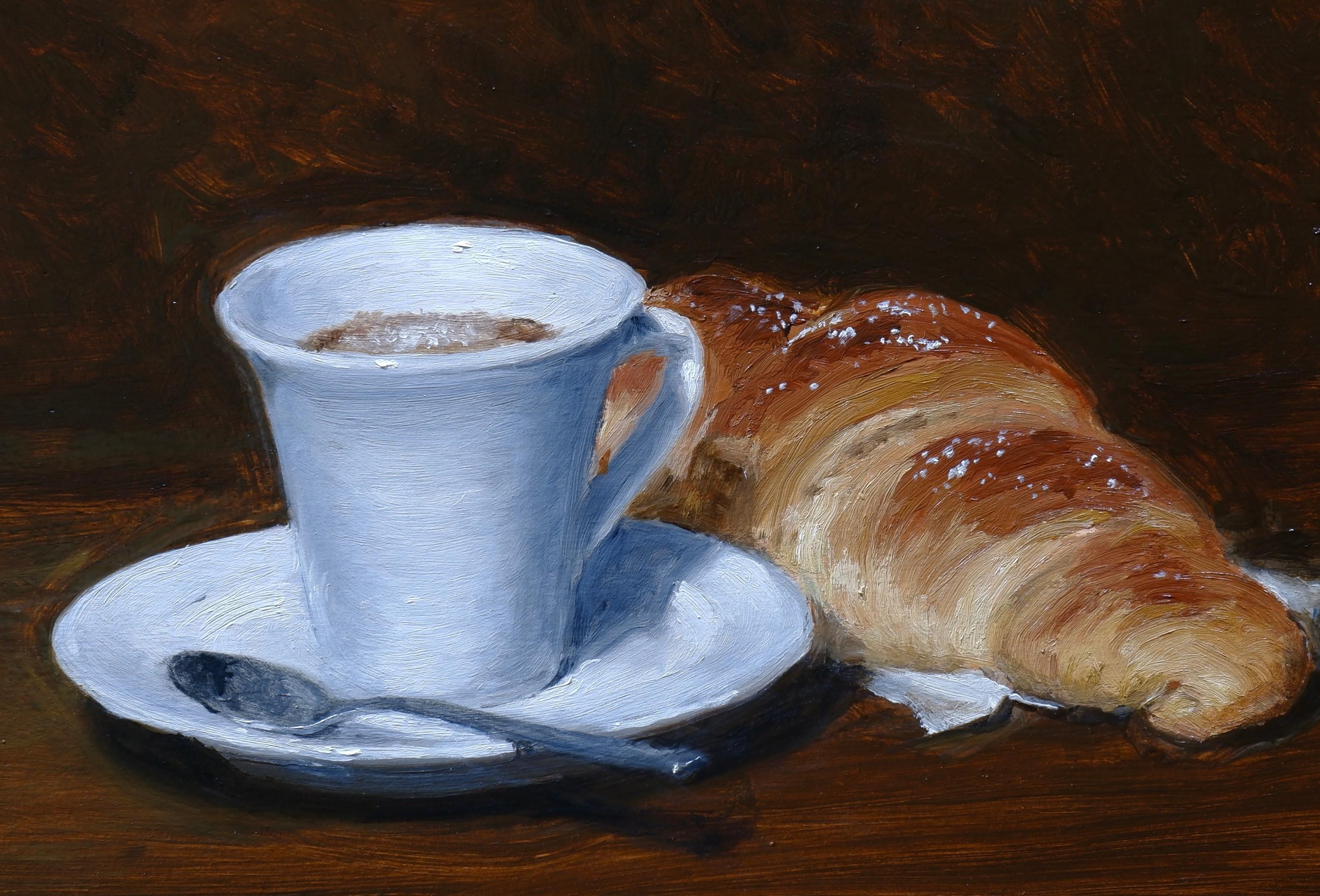 Colazione al Goretto Cafe Florence Oil  Piano del tavolo interno Morning Espresso - Painting Realismo di Matthew James Collins